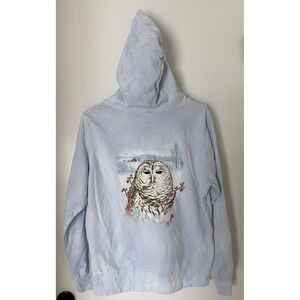 The Mountain Owl Graphic Zip Hoodie Womens Small Light Blue NWOT